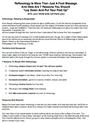 Tony Funderburk, the most creative content writer in Colorado Springs wrote this article on Reflexology for a website client