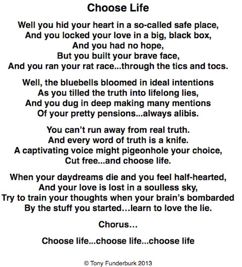 Choose Life: a new song by writer, singer, illustrator Tony Funderburk...for Easter 2013.