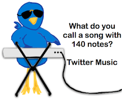 The Twitter bird plays his Twitter music written by singer songwriter, Tony Funderburk.