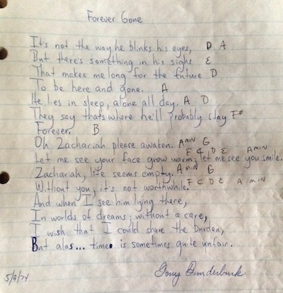 Singer songwriter, Tony Funderburk shares his "Forever Gone" Lyrics and a little of the story behind them.