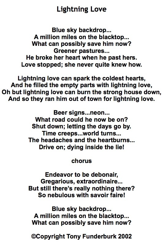 Singer songwriter, Tony Funderburk, shares the story behind his song "Lightning Love"