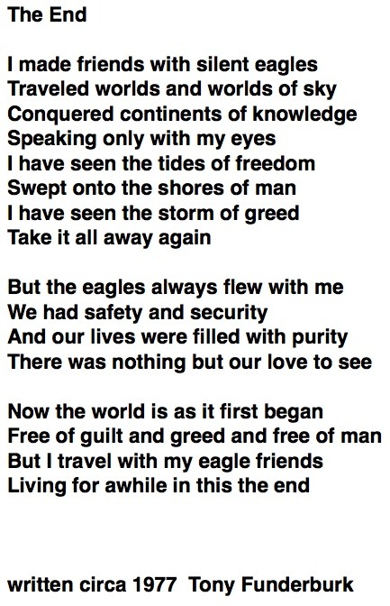 Lyrics to "TheEnd"...a poem by singer songwriter Tony Funderburk